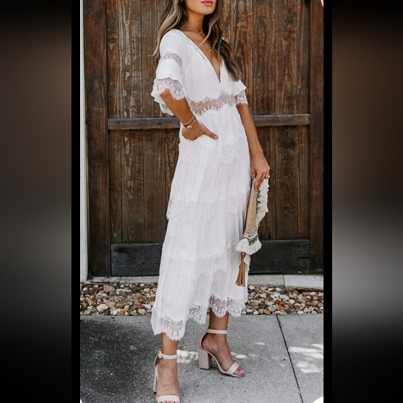 BLENCOT White Boho Maxi Dress NWT Wedding Guest, Summer, Beach S - Picture 3 of 8